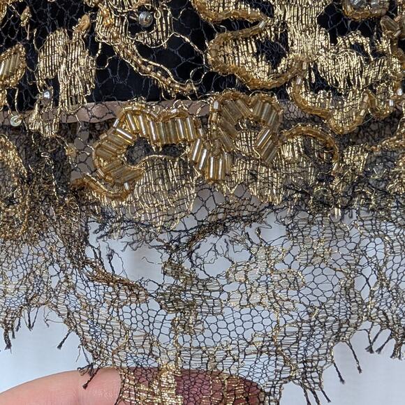Marchesa Gold Black Embellished Floral Lace Cocktail Dress Metallic Size 6 - Picture 9 of 16